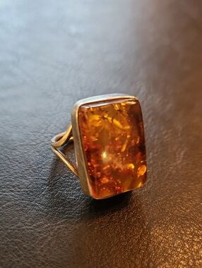 Silver Amber Ring